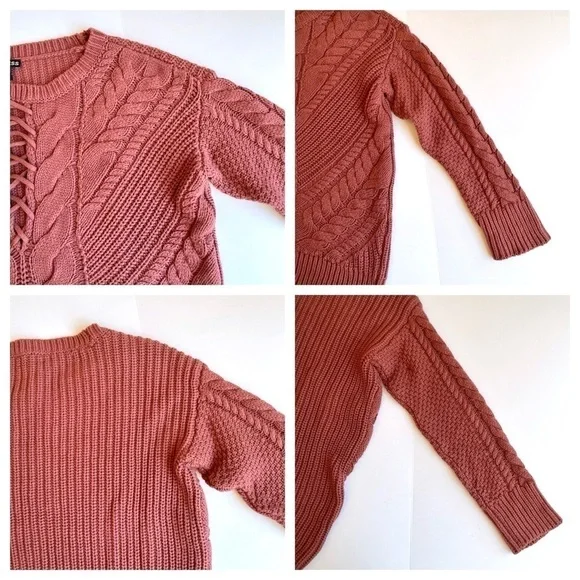 Express Lace-Up Inset Cable Knit Sweater - Picture 8 of 10